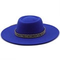Close-up of royal blue wide brim felt hat with intricate woven vintage decorative band - M (56-58cm) / Sapphire Blue
