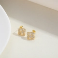 Macro view of gold-plated square stud earrings featuring micro-paved cubic zirconia stones - Square Full Zircon / Gold