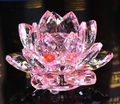 Detail of pink crystal lotus flower candle holder with multifaceted glass petals on black surface - Size 20# (Approx. 6.3x6.3x3.8cm) / Pink