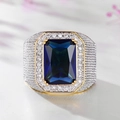 Men's hip hop square ring with large blue zircon and pave stones in two-tone finish - US 6 / Blue