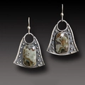 Orecchini tribali vintage in argento antico con intarsi in pietra naturale di marmo - Stile H