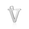 Polished silver stainless steel V-letter pendant with a top circular loop - Letter V(LA060-Vx5)