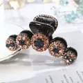 Elegante pinza per capelli nera con strass champagne e blu in cinque cerchi - Champagne Blu Scuro