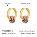 Detail view of gold stainless steel earrings with pink marble stone and size measurements - Pink Marble (YYE023107-O)