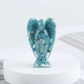 Handmade turquoise crystal resin angel figurine on white display stand for home decor - Turquoise