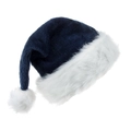 Thick plush navy blue Christmas hat with white faux fur trim and pompom for parties - Navy Blue