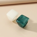 Minimalist square resin ring set featuring white and emerald marble textures - One Size / White And Dark Green