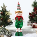 Detail of Christmas elf doll with red sequin top and green velvet suspender trousers - Retractable Elf Boy