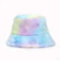 Fuzzy tie-dye bucket hat in pastel macaron colors with soft faux fur plush texture - M (56-58cm) / Color 10 (Colorful Macaron Tie-Dye)