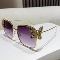 Goldene Schmetterlings Sonnenbrille mit lila Verlaufsgläsern und funkelnden Strasssteinen - Grau verlauf
