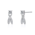 Boucles d'oreilles feuilles en argent s925 avec zircons et gouttes étincelantes - Argenté
