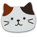 Cute cartoon cat face silicone coaster in white with brown spots heat resistant mat - Calico Cat / 10x8cm