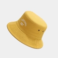 Detail of yellow cotton bucket hat with California 1987 embroidery and metal eyelets - Yellow