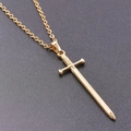Macro detail of golden sword pendant with intricate cross guard and spiral hilt texture - Pendant with Necklace / Gold
