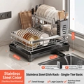 Égouttoir à vaisselle simple en acier inoxydable avec plateau de drainage 41x29x23cm - Double couche Naturel avec porte-ustensiles et porte-planche à découper (Acier inoxydable)