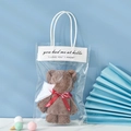 Brown coral fleece bear towel in a transparent gift bag with a red decorative ribbon - 30*30cm / Dark Brown Bear + OPP Bag