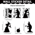 Tableau détaillé des tailles pour stickers Halloween 39 pièces avec sorcière et chauves-souris - Ensemble de Trois Feuilles Silhouette Halloween