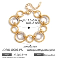 Detail van tweekleurige roestvrijstalen schakelarmband met goud en zilveren ringen - Goud & Zilver Ineengrijpende Ring Armband (JDB0110007-PS)