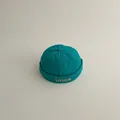 Berretto docker per bambini ciano con ricamo Unice e design con bordo arrotolato - Stile Lettera Faccina Sorridente / Taglia unica / Verde Lago