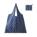 Navy blue foldable shopping bag with pink heart pattern and compact storage pouch - 16kg / 38*58cm / Blue Heart (XC-56)