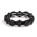Bracciale elastico nero con pietre sfaccettate e componenti in lega floreale - Stile Pietra Nera Tono Canna di Fucile (CB0055QQ)