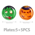 10er Set Halloween Pappteller mit grünen Frankenstein- und orangen Kürbis-Motiven - 18cm 7-Zoll-Teller 10 STK