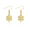 Golden snowflake drop earrings with white crystals and gold plating for women - Pave Gold Snowflake