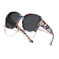 Polarized fitover sunglasses with floral frame worn over gold metal optical glasses - Floral Print Frame Black Grey Lens C1