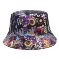 Sombrero de pescador Panamá estilo vintage años 90 con estampado de letras y animales - M / Colores mezclados de los 90
