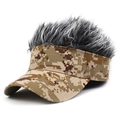 Detail of desert camouflage baseball cap with unique grey synthetic hair on top - Digital Khaki and Gray