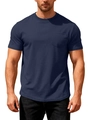 Men's loose waffle knit T-shirt in dark blue featuring a chest pocket and round neck - Navy Blue