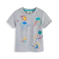 Graues Kinder T-Shirt aus Baumwolle mit bunten Cartoon-Prints wie Sonne und Rakete - 2T / Grau