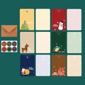Christmas greeting card set with 12 vintage designs, kraft envelope and seal stickers - Crayon Drawing Christmas Card / With Envelope + Seal Sticker