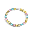 Colorful tennis bracelet with pink, blue and yellow cubic zirconia in silver setting - Platinum Plated Bracelet