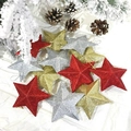 Stelle di Natale con glitter in rosso, oro e argento con cordini dorati per l'albero di Natale - 5cm Rosso (6 Pezzi)