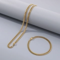 Ensemble collier et bracelet maille gourmette en acier inoxydable doré brillant - Parure Collier et Bracelet / 4.5mm / 20cm / Or