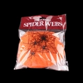 Stretchable orange spider web decoration with black spiders for Halloween party layout - Spider Web And Spiders (Small) / Orange