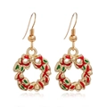 Close-up of Christmas wreath drop earrings with festive red and green oil drip detail - Wreath #20