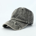 Close-up of distressed denim baseball cap showing vintage frayed edges and washed texture - Adjustable / Black