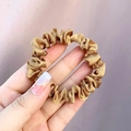 Golden satin scrunchie with silky texture and high elasticity for women's hair styling - Light Coffee