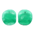 Irregular green resin earrings with brushed texture and silver needle post for women - Green
