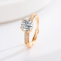 Golden moissanite ring with round center stone and pave zircon on an adjustable band - Gold-colored [precision Engineering] Ljz-50 / Adjustable Open