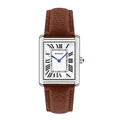 Montre à quartz rectangulaire pour femme avec bracelet en cuir brun et boîtier argent - Marron - Moyen