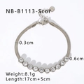 Silver snake chain bracelet with round cubic zirconia charms and lobster clasp - Silver Snake Bone Zircon Accented (NB-B1133-S)