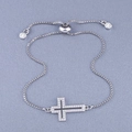 Silver adjustable cross bracelet with zircon micro-pave and bolo clasp for women - Alloy Silver / Silver