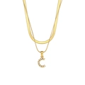 Double-layer gold chain necklace featuring a pearl-inlaid letter C pendant charm - Letter C
