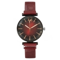 Women's quartz watch with red gradient dial and magnetic Milanese mesh strap - Red