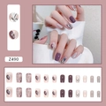 Kit de 24 faux ongles violet Morandi et gris avec motifs de cœurs et détails scintillants - Style de Colle (Z490) / Violet Doux