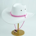 Cappello da cowboy in pelle scamosciata bianca con fascia rosa e cinturino regolabile - Finto Feltro Bianco-Corda Rosa
