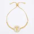 Bracciale regolabile placcato oro 18K Vergine Maria con alone di zirconi e catena a sfere - Stile A-Vergine Maria Ovale In Zirconia
